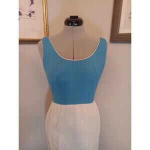 Vtg 60s Sheath Dress, Blue And White Handmade Dress Size Small Great Condition